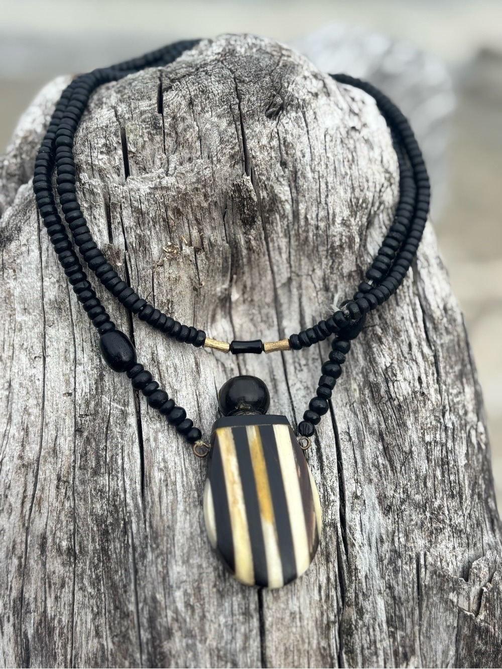 Rare Vintage Horn & Bone Perfume Bottle Pendant Necklace • Wearable Vanity Art